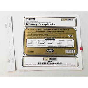 Pioneer 8 X 8 Memory Scrapbook Refill Pages RMW-88 Archival Safe FTM-88 & MB-88